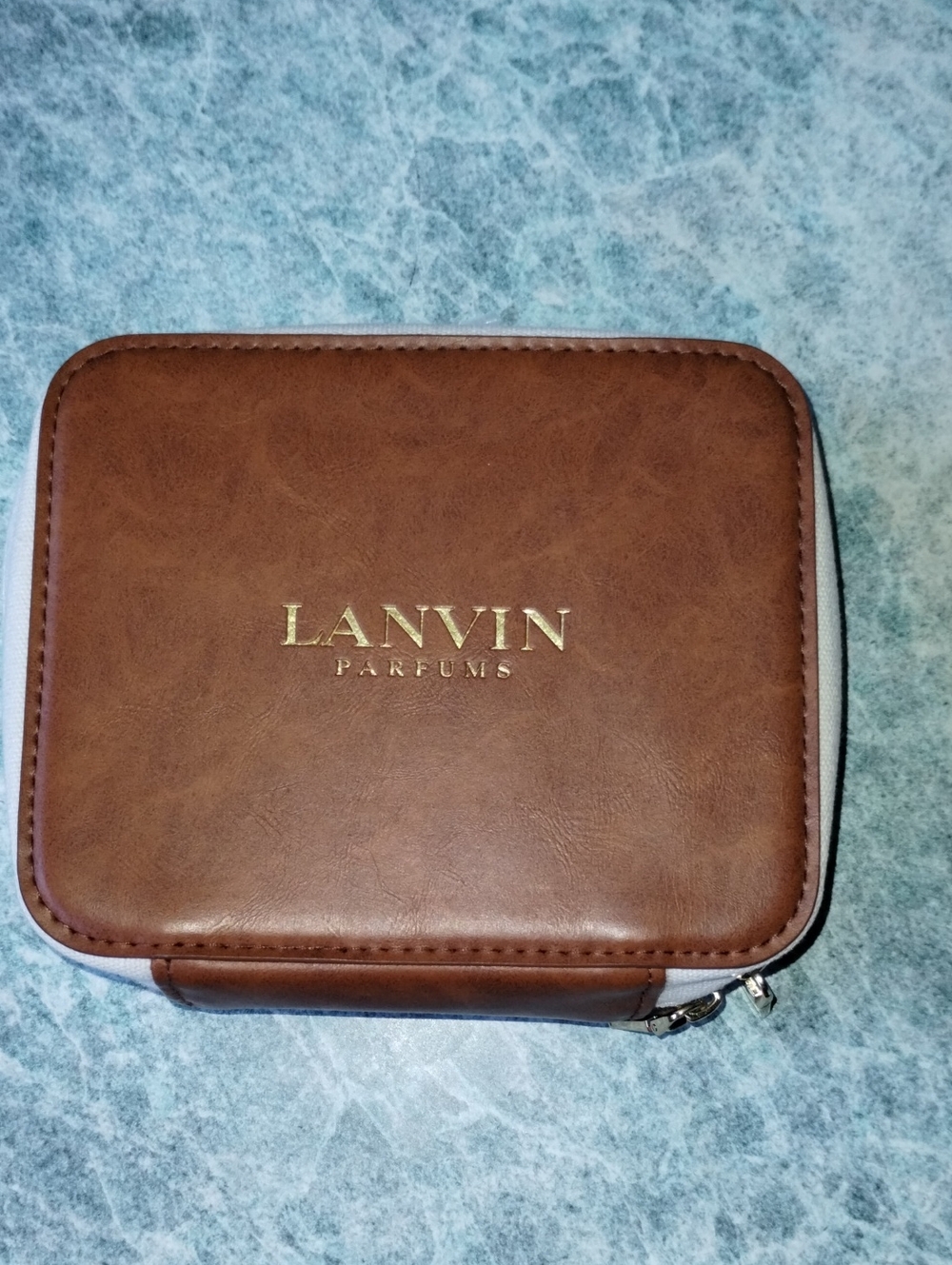 LANVIN Turkish Airlines Cosmetic  Case Pouch Tan Cream Gold Hardware